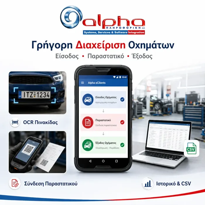 Alpha eClients Ψηφιακό Πελατολόγιο ΑΑΔΕ - Εύκολη απλή εφαρμογή σε Android για Συνεργεία | axd.gr