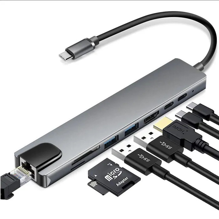 Docking NSP N14 USB HUB Type-C 8 in 1 HDMI/USB LAN PD/SD Silver | axd.gr