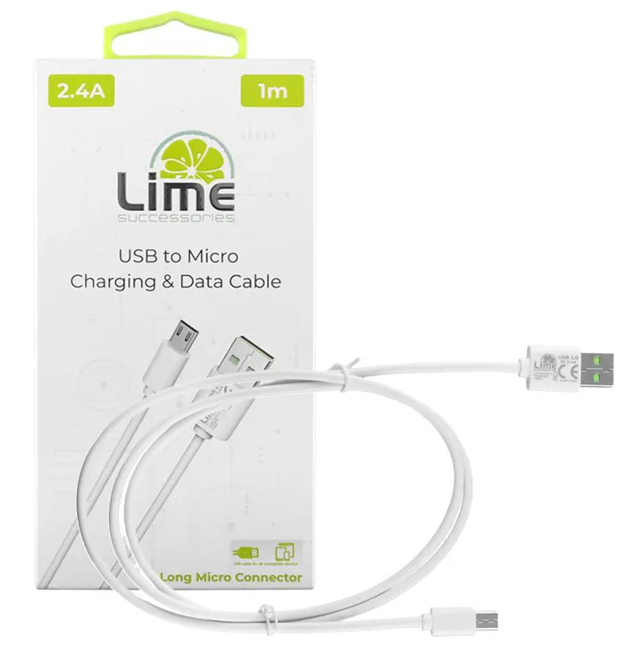 Καλώδιο 1m USB to Micro USB 2.4A Φόρτισης-Data Lime White | axd.gr