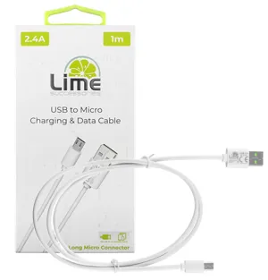 Καλώδιο 1m USB to Micro USB 2.4A Φόρτισης-Data Lime White