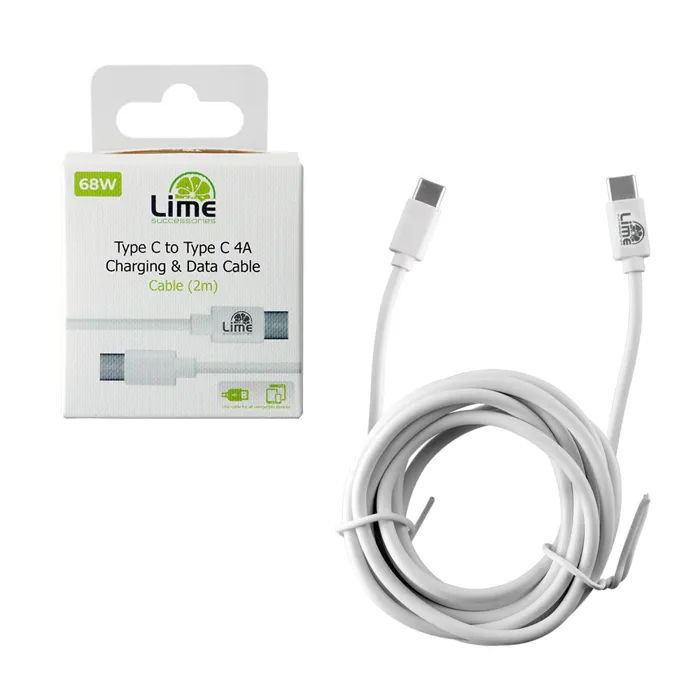 Καλώδιο 2m USB Type-C 68W 4.0A Φόρτισης-Data Lime White | axd.gr