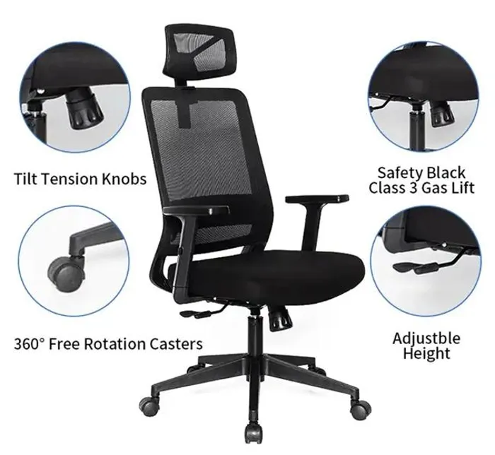Καρέκλα Γραφείου PowerTech Ergonomic Mesh μπράτσα & προσκέφαλο | axd.gr