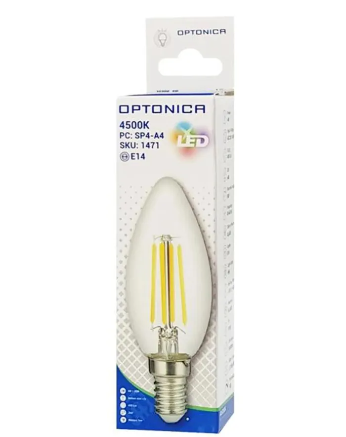 Λαμπτήρας LED 4W/4500K 400lm c35 E14 Candle Filament OPTONICA | axd.gr