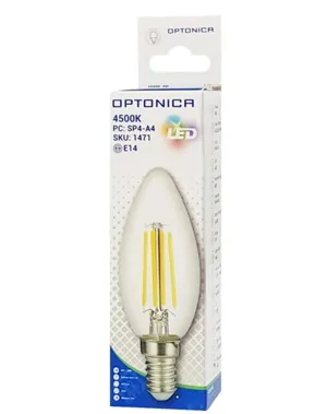 Λαμπτήρας LED 4W/4500K 400lm c35 E14 Candle Filament OPTONICA