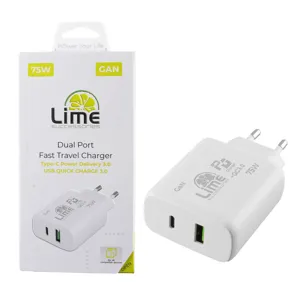 Φορτιστής 75W 4A USB/USB-C QC3.0 PD3 GAN Lime