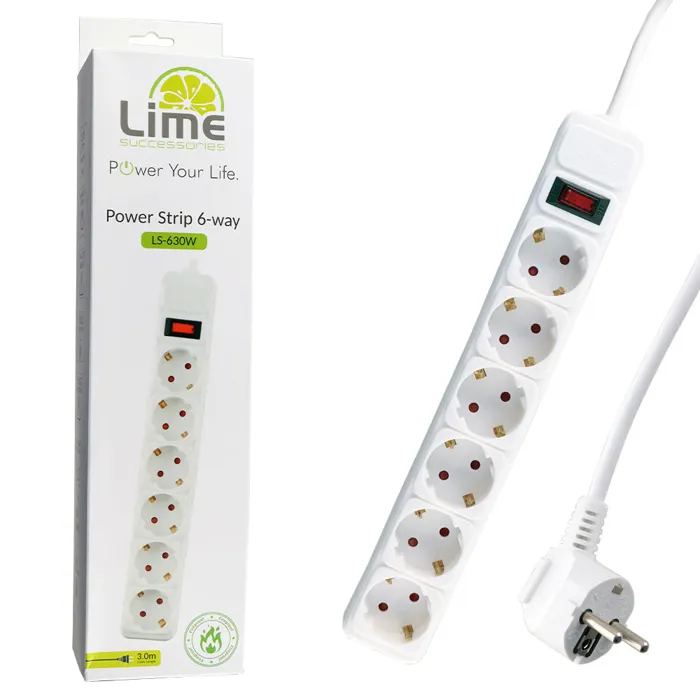 Πολύπριζο 6Θ Schuko 3m Προστασίας με διακόπτη Lime | axd.gr