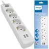 Philips Πολύπριζο 4Θ Schuko +2Θ USB 2m με διακόπτη | axd.gr