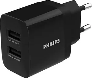 Φορτιστής 17W PHILIPS 5V/2.4A DLP2620-12 2xUSB μαύρος